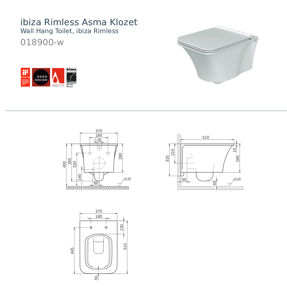 İbiza Rimless Asma Klozet + Yavaş Kapanan Duroplast (UF) Kapak