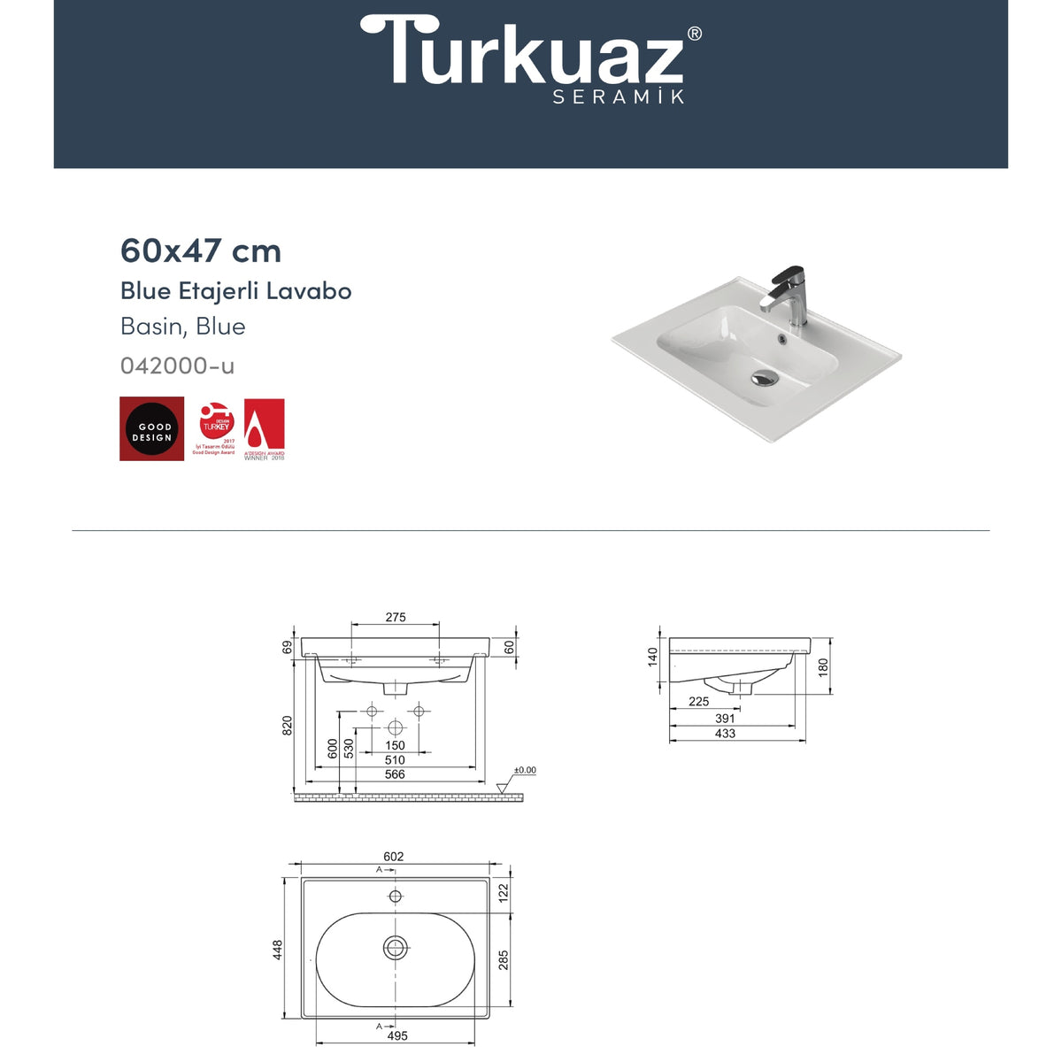 Blue Etajerli Lavabo 60x47 Cm Beyaz