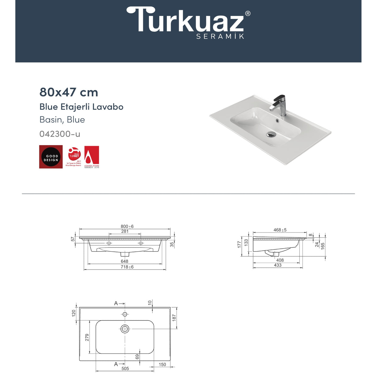 Blue Etajerli Lavabo 80x47 Cm Beyaz
