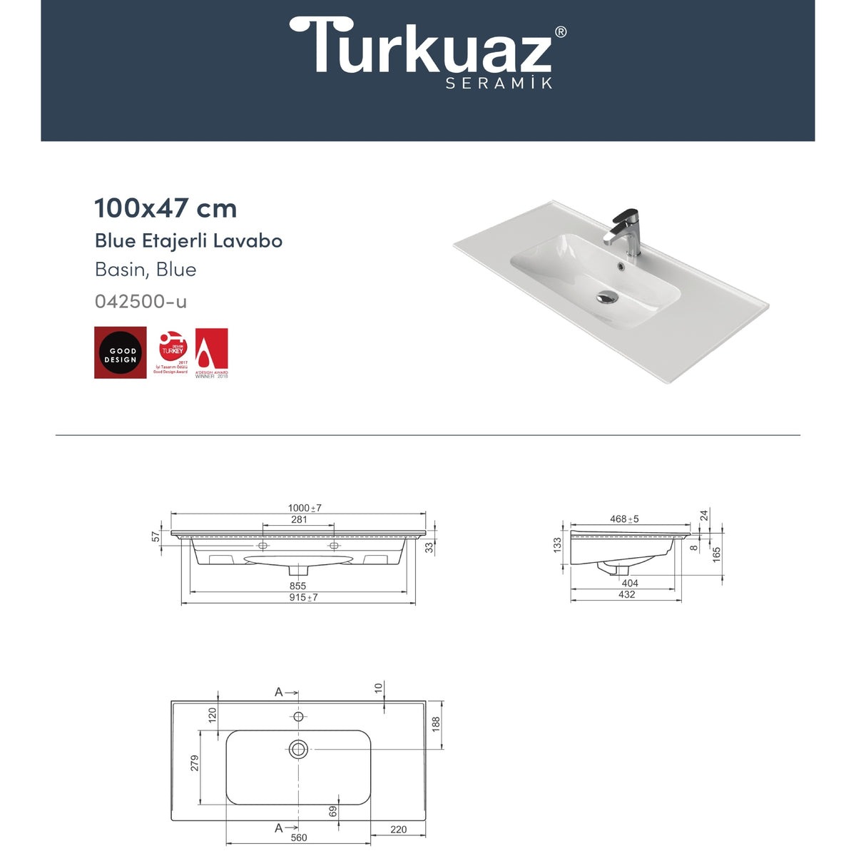 Blue Etajerli Lavabo 100x47 Cm Beyaz