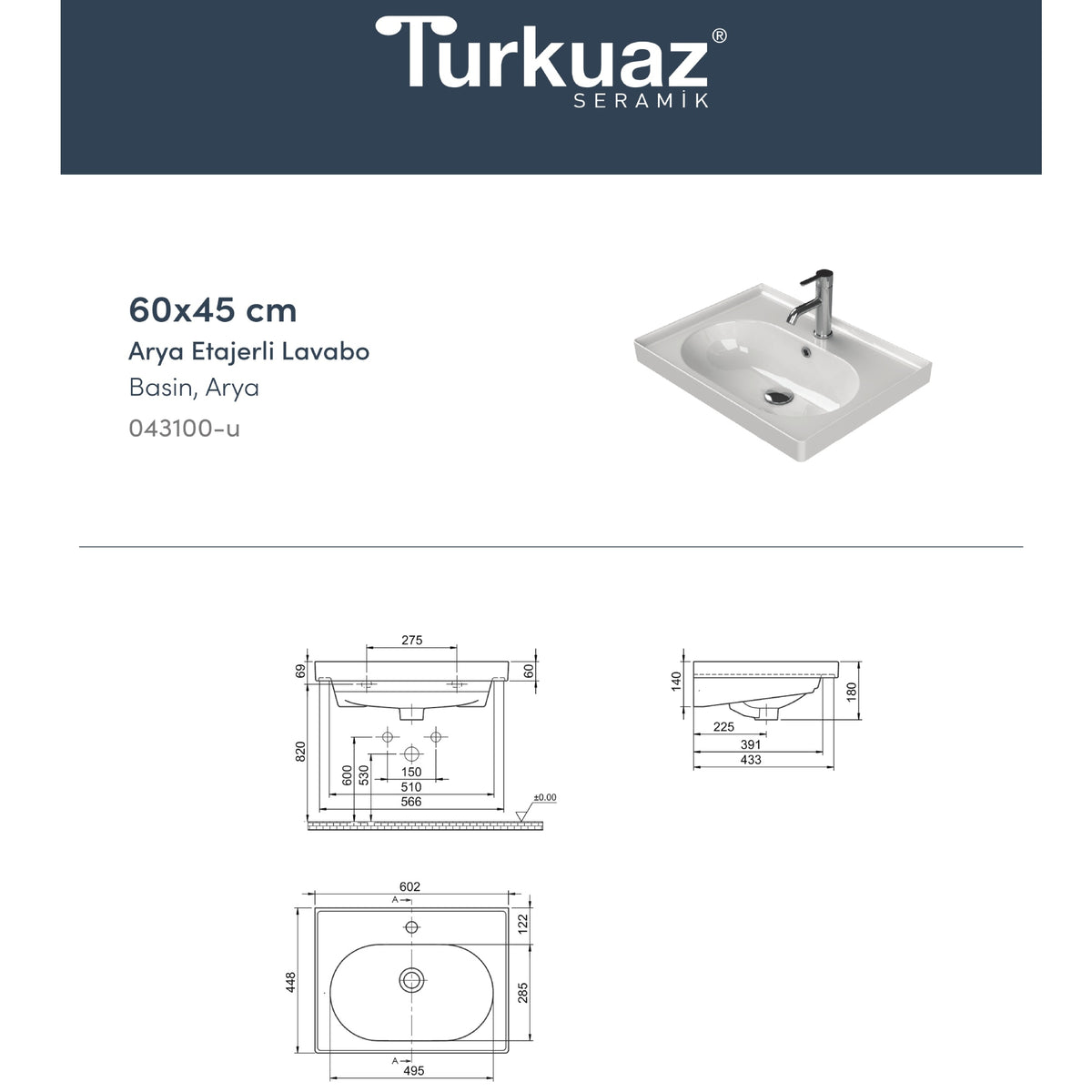 Arya Etajerli Lavabo 60x45 Cm Beyaz