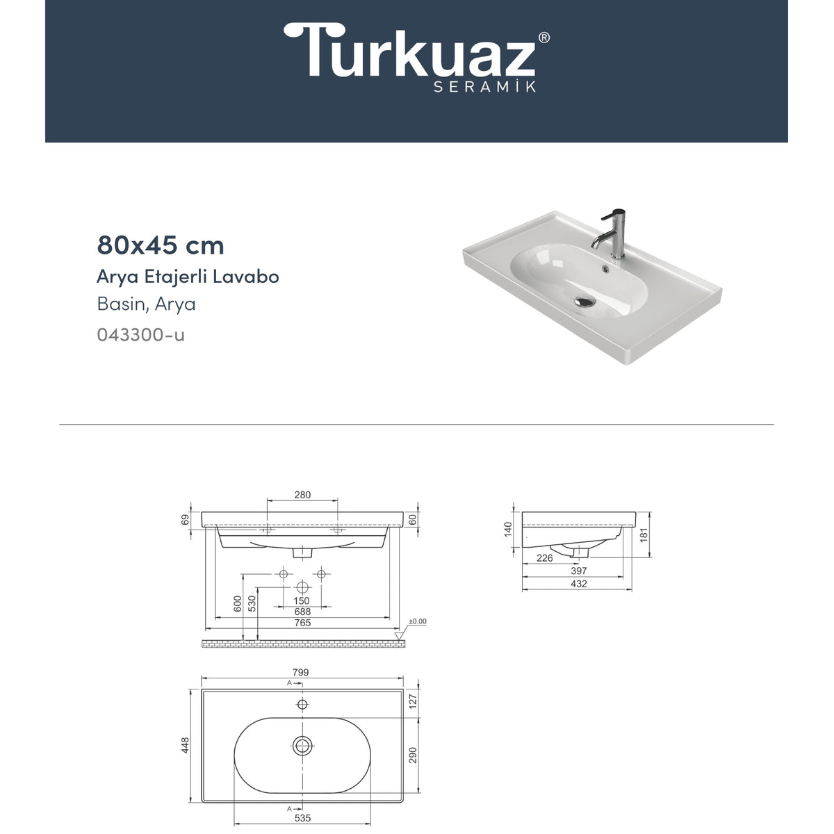 Arya Etajerli Lavabo 80x45 Cm Beyaz