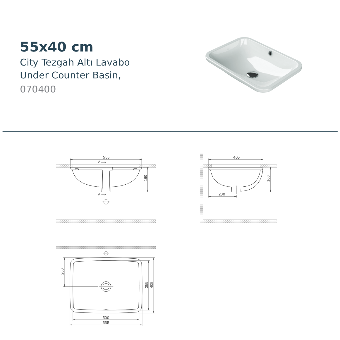 City Tezgah Altı Lavabo 40x55 cm Beyaz