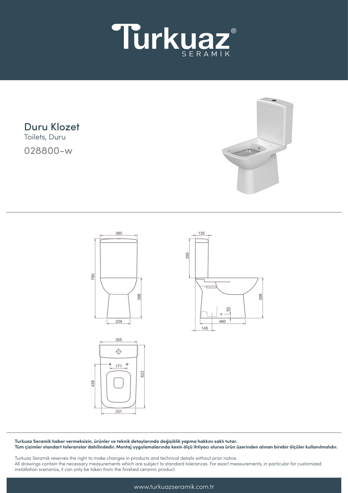Duru Klozet Takımı Alttan Çıkışlı + Yavaş Kapanan Çek-Çıkar Kapak