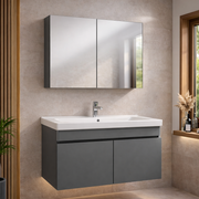 Seramiksan Pino 80 Cm Banyo Mobilyası Seti Ay Gri - Saturn Etajerli Lavabo ve Aynalı Dolaplı