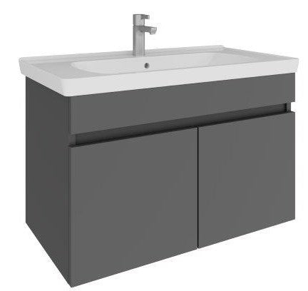 Seramiksan Pino 80 Cm Banyo Mobilyası Seti Ay Gri - Saturn Etajerli Lavabo ve Aynalı Dolaplı