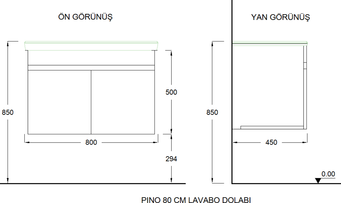 Seramiksan Pino 80 Cm Banyo Mobilyası Seti Ay Gri - Saturn Etajerli Lavabo ve Aynalı Dolaplı