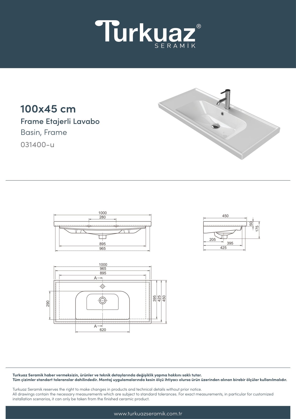 Frame Etajerli Lavabo 100x45 Cm Beyaz