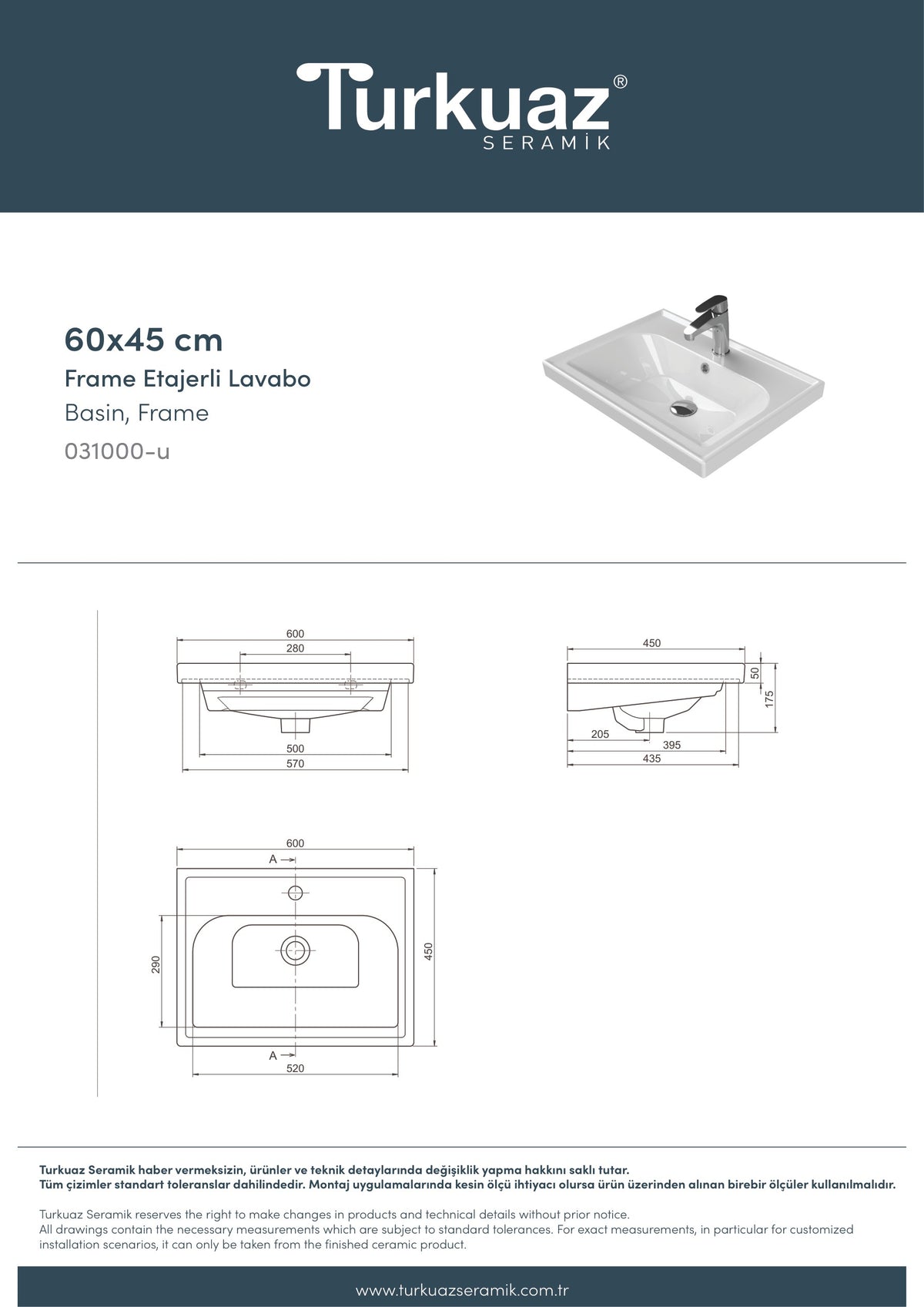 Frame Etajerli Lavabo 60x45 Cm Beyaz