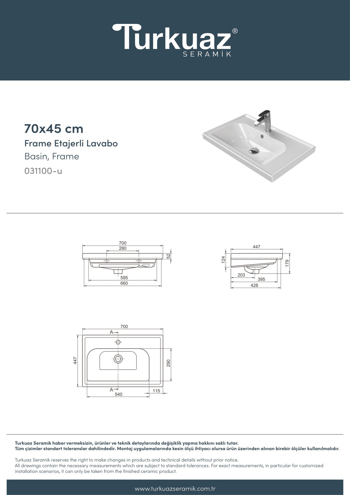 Frame Etajerli Lavabo 70x45 Cm Beyaz