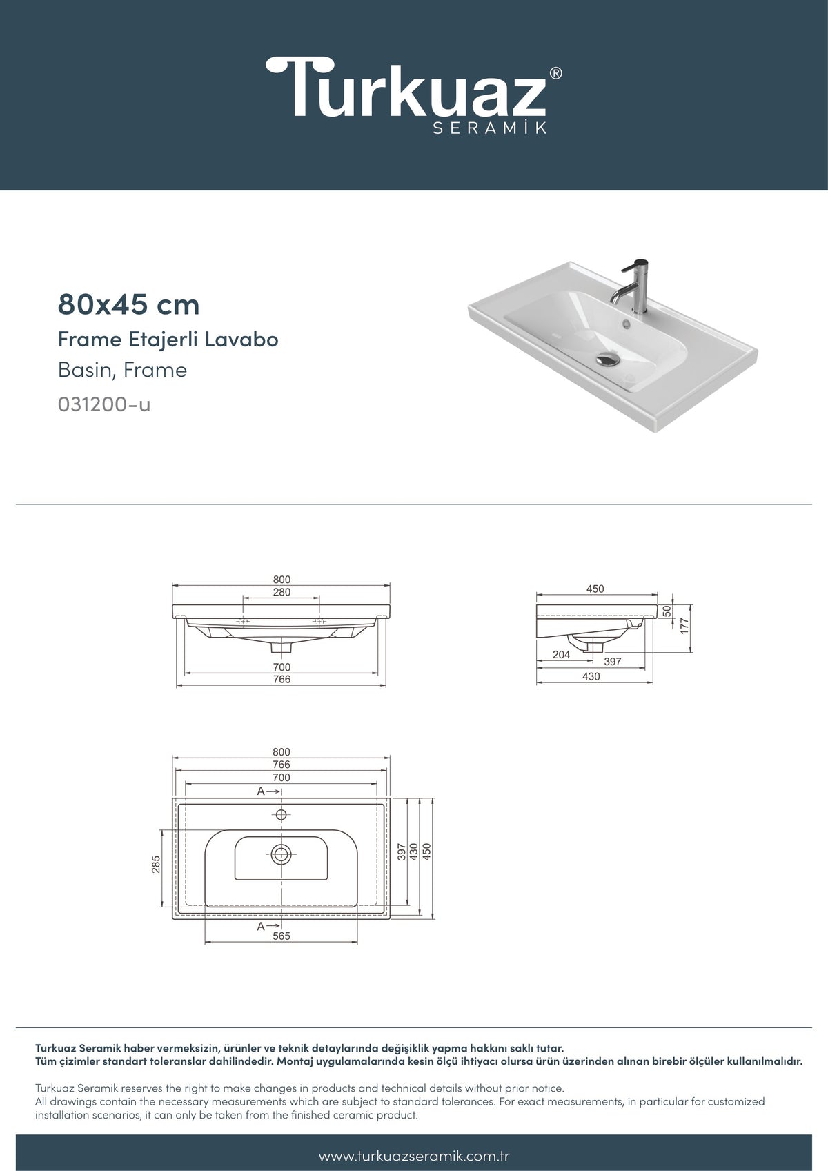 Frame Etajerli Lavabo 80x45 Cm Beyaz