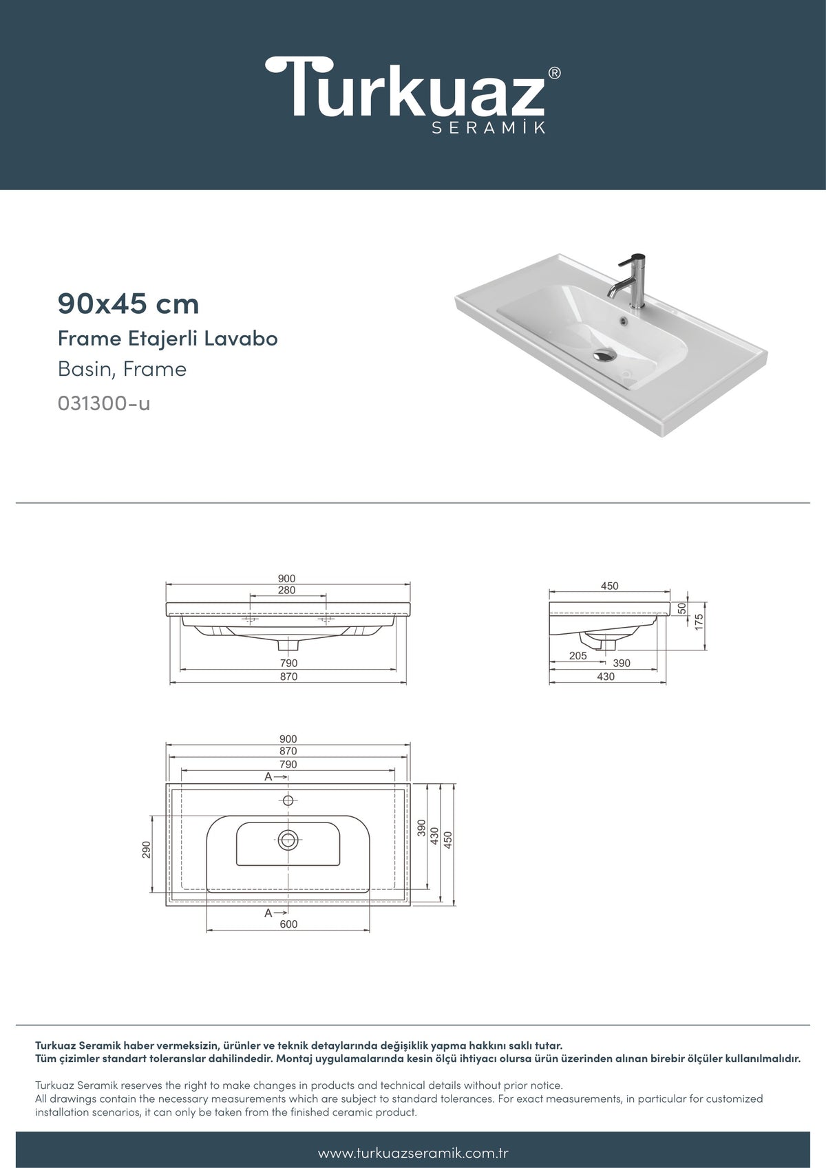 Frame Etajerli Lavabo 90x45 Cm Beyaz