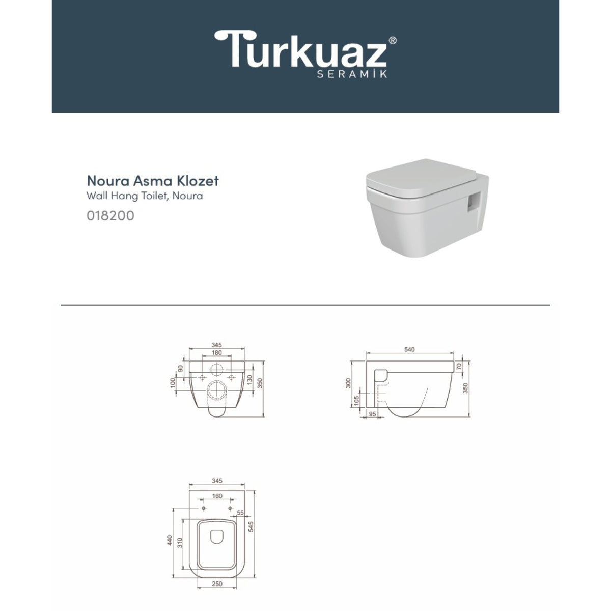 Noura Rimless Asma Klozet + Yavaş Kapanan Duroplast (UF) Kapak