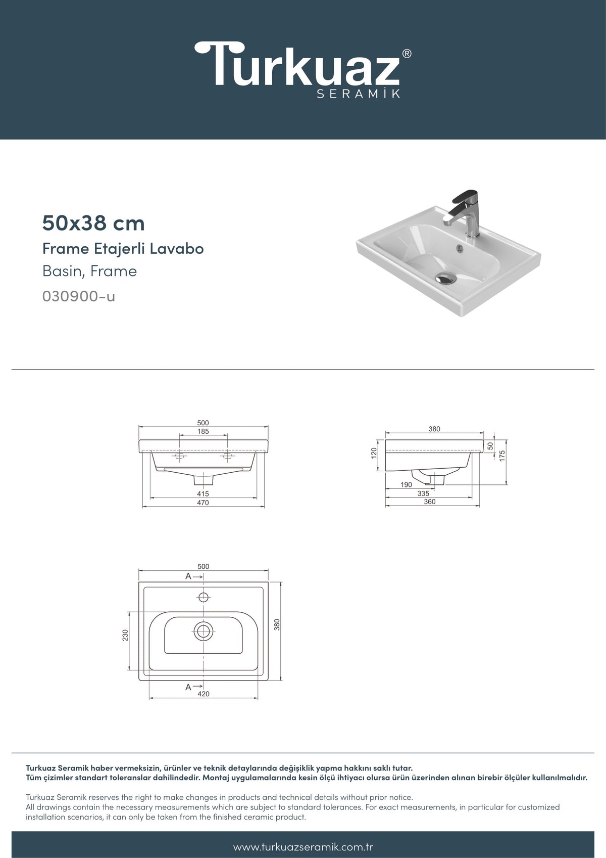 Frame Etajerli Lavabo 50x38 Cm Beyaz