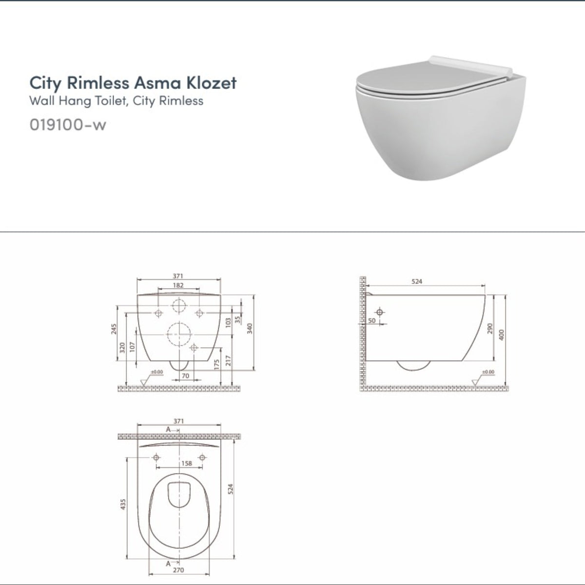 City Rimless Asma Klozet + Yavaş Kapanan Duroplast (UF) Kapak