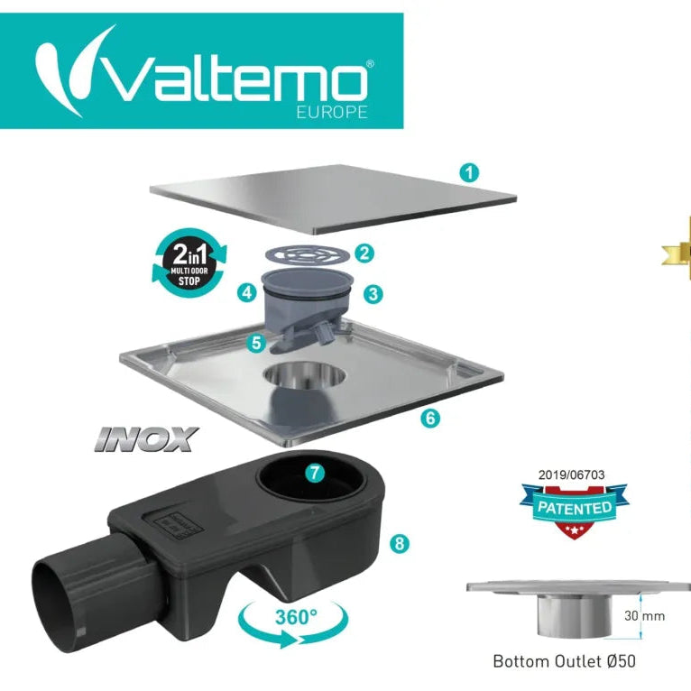 Valtemo Inox-S Trendy Yer Sifonı - Teknik Detay ve Parça Listesi