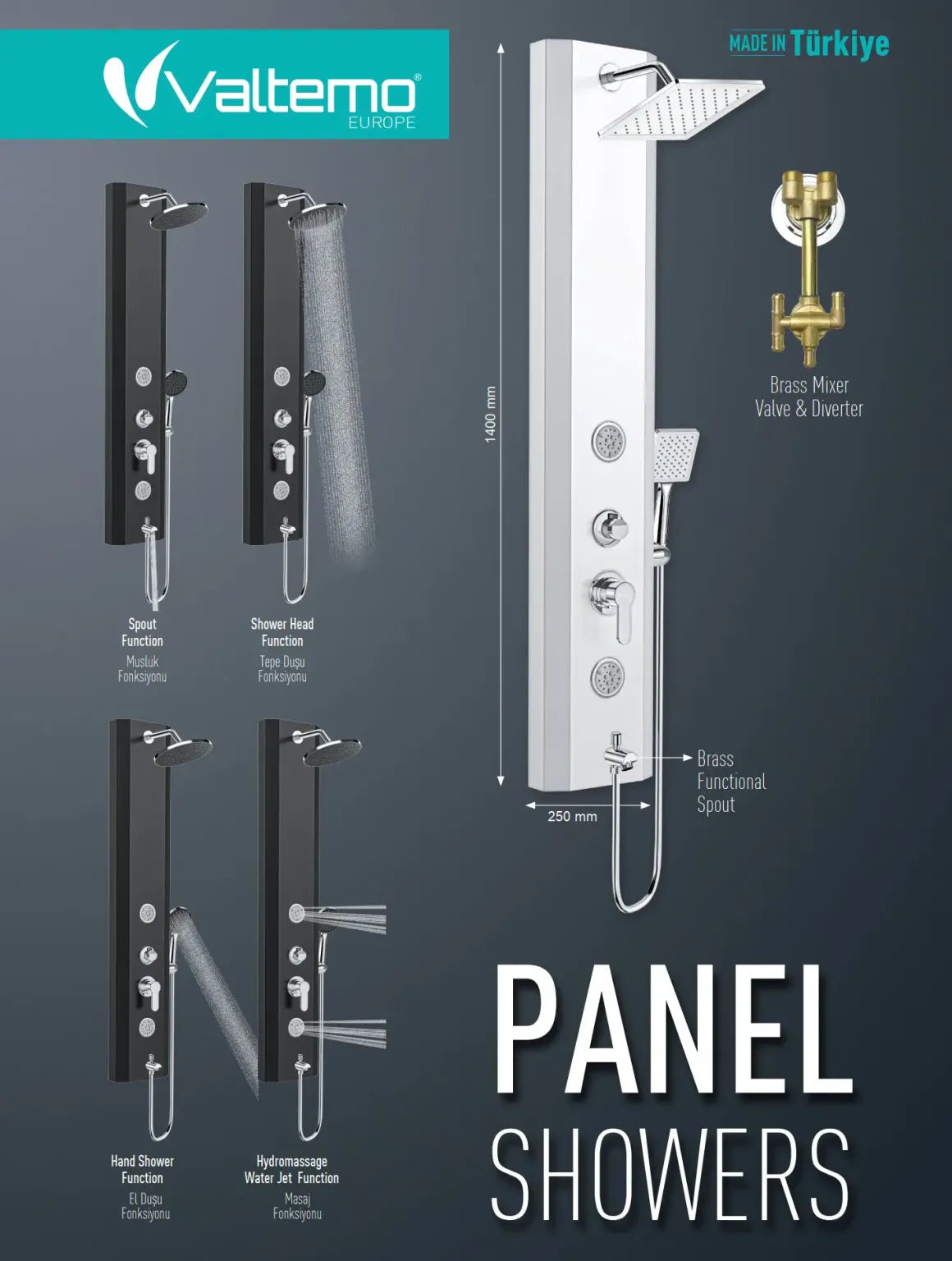 Valtemo Evora Panel Duş Sistemi Antrasit