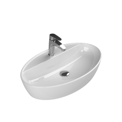 One Tezgah Üstü Lavabo 67x42 Cm Beyaz (Batarya Delikli)