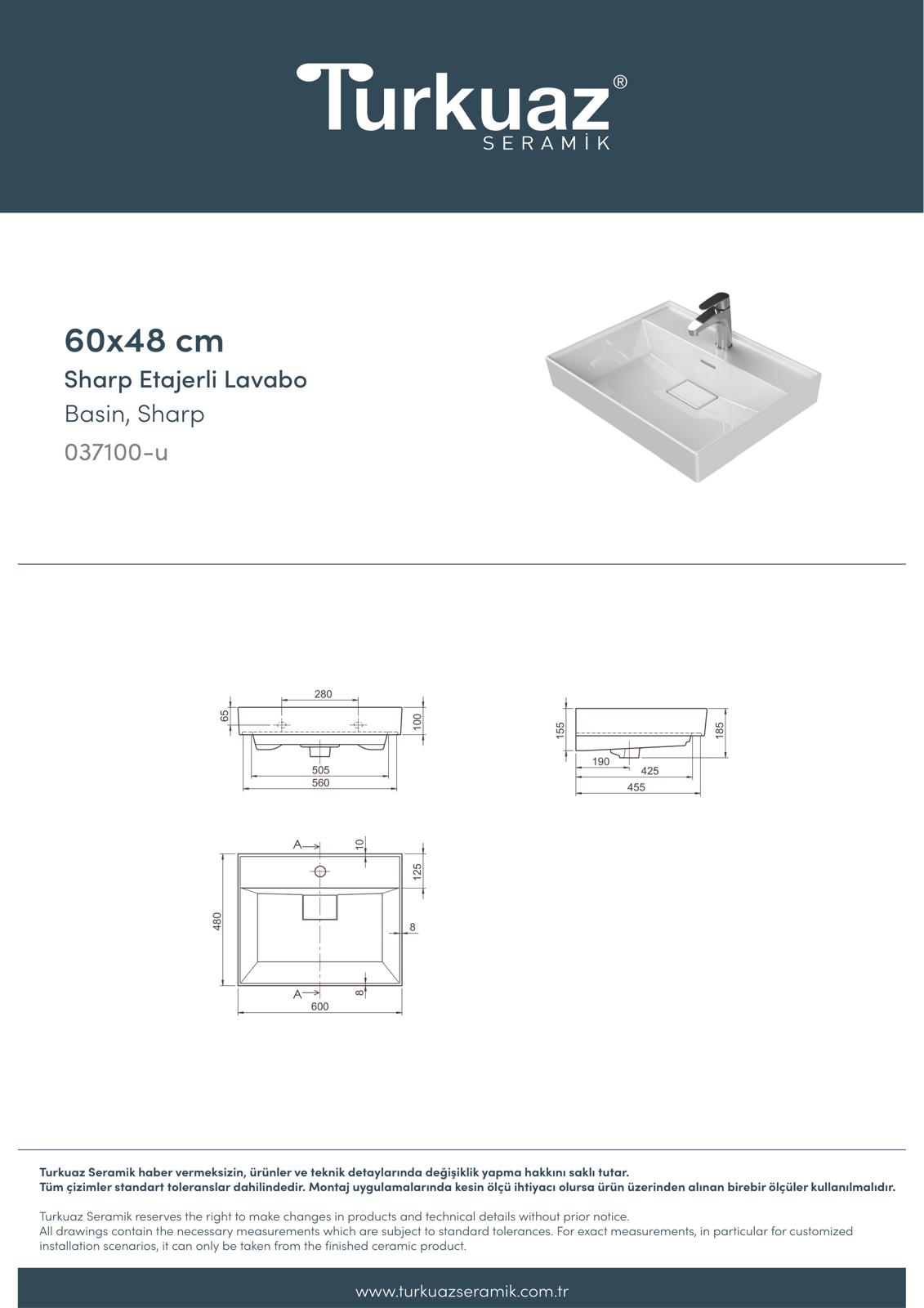Sharp Etajerli Lavabo 60x48 Cm Beyaz