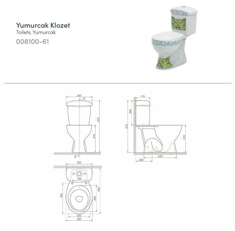 Yumurcak Klozet Takımı Alttan Çıkışlı + Yavaş Kapanan Kapak