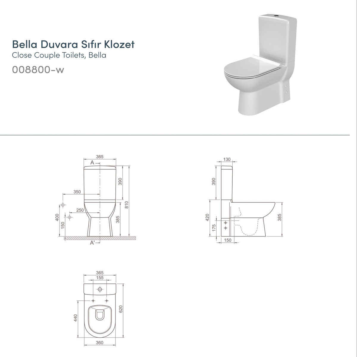 Bella Duvara Sıfır Rimless Klozet Yavaş + Kapanan Çek-Çıkar Kapak